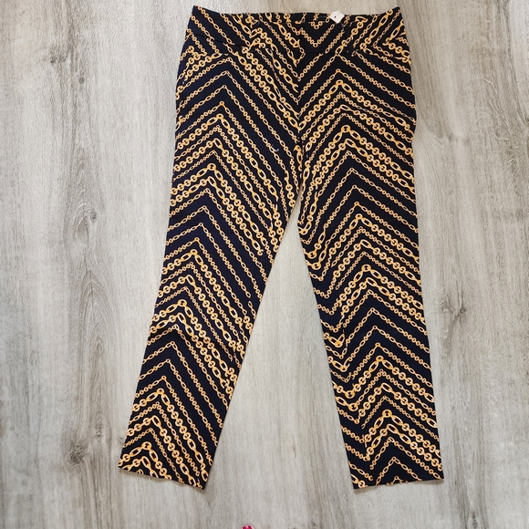 Navy & Gold Chevron Chain Print Cropped Pants – Size 2 - Picture 2 of 8